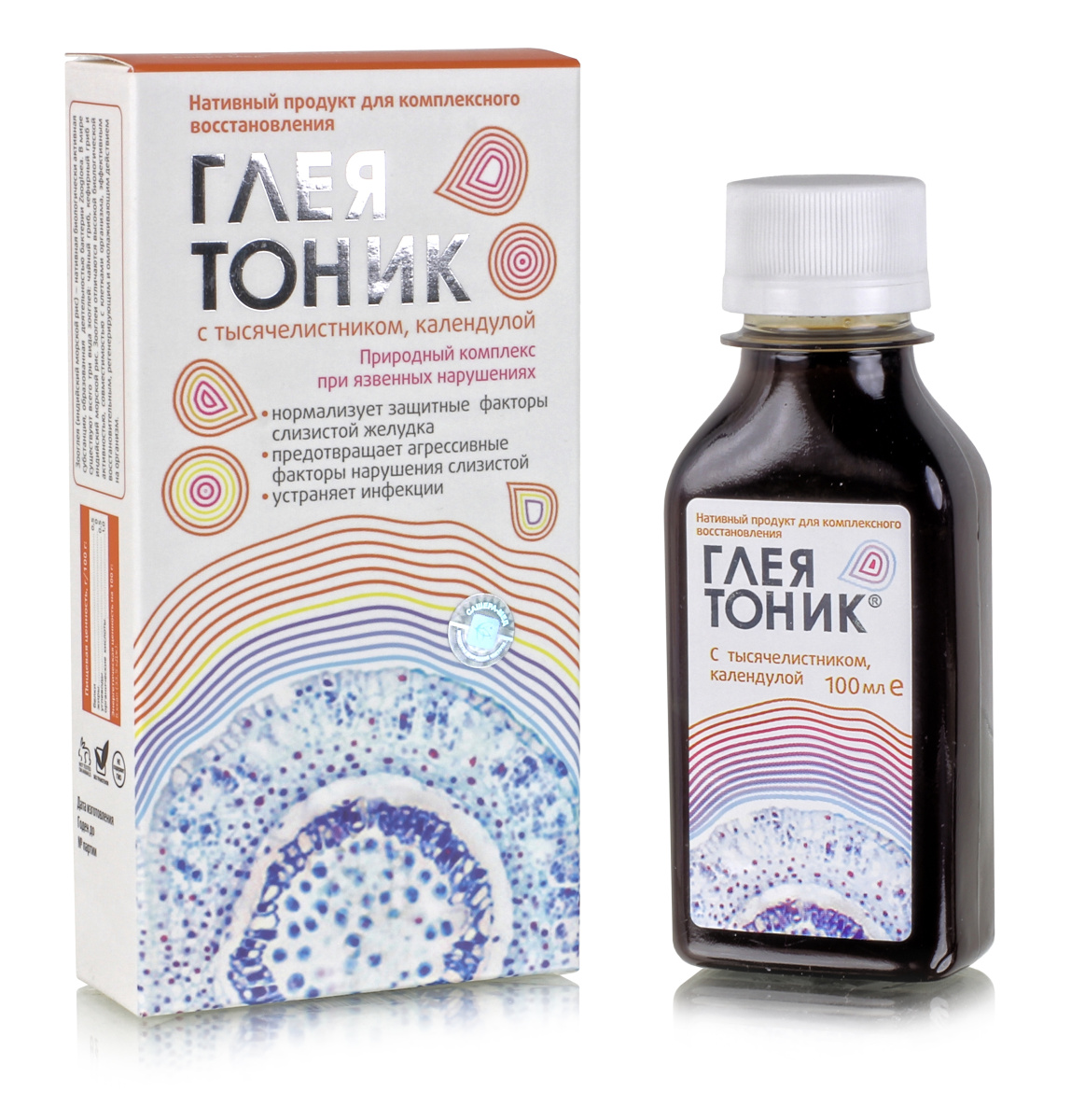 Глеятоник с тысячелистником и календулой 0,1 л (при язвенных нарушениях).